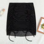 Women's Sheer Mesh Ruched Beach Cover-Up Skirt