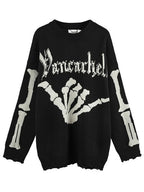 Gothic Black Plaid Knitted Skull Aesthetics Sweater