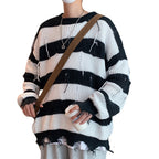 Men's Ripped Fringe Striped Sweater