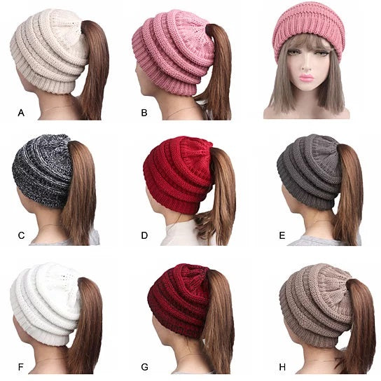 Pony Beanie Super Cute Cable Knit Hat | Embroidered Cap
