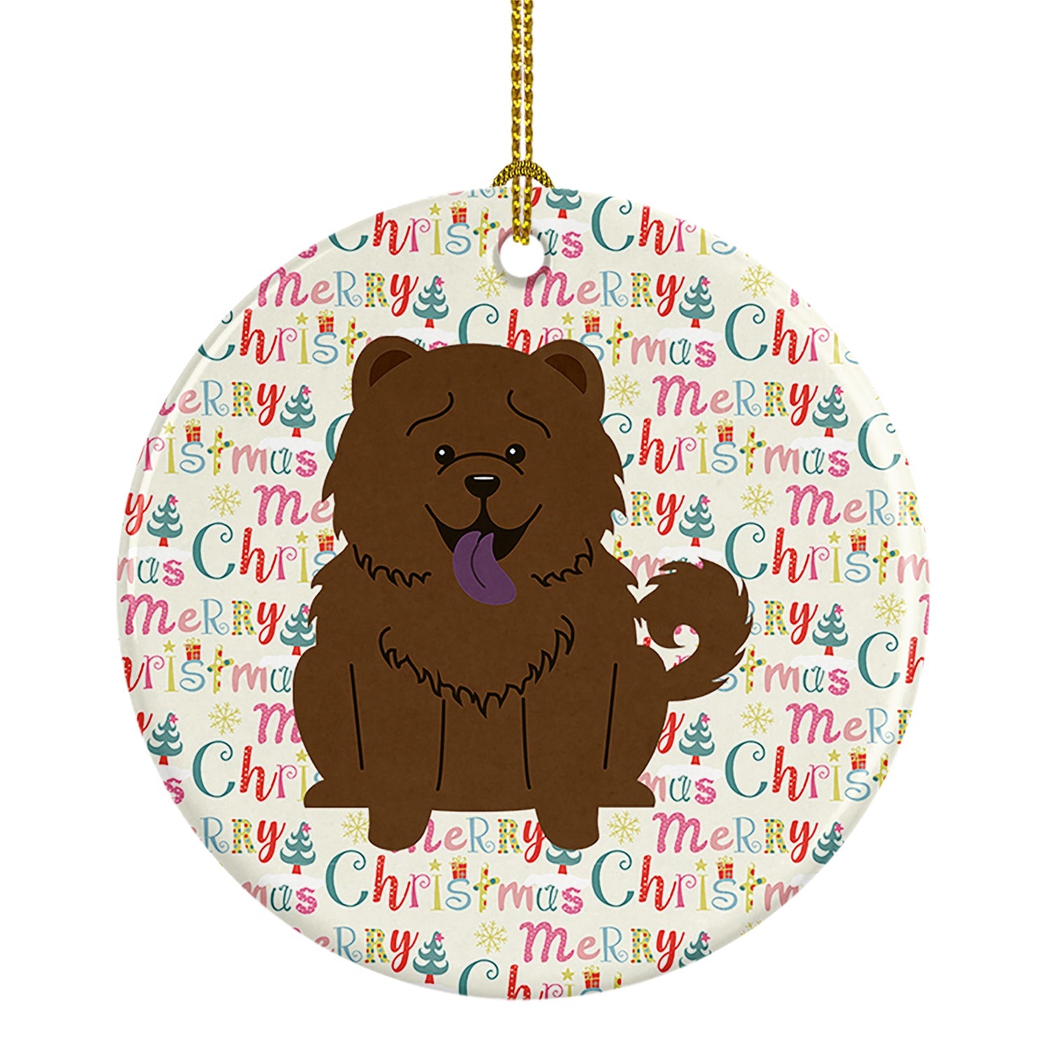Merry Christmas Chow Chow Chocolate Ceramic Ornament