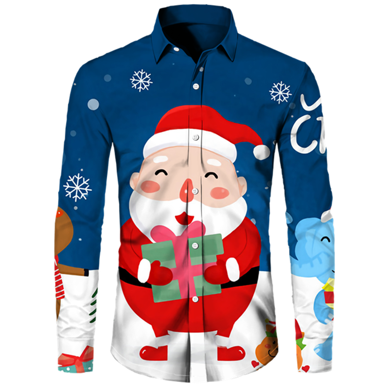 Men's Casual Christmas Cotton Spandex Shirt