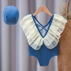 Girls' Ruffle One-Piece Swimsuit with Swim Cap