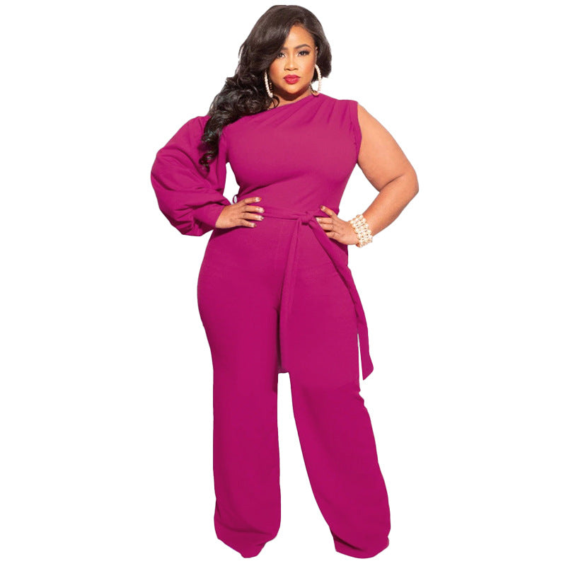 Summer Autumn Women's One Sleeve Jumpsuit Bodysuit 4XL
