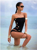 Black Slimming Strapless One-Piece Swimsuit for Women