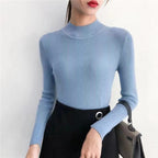 Autumn High Collar Long Sleeve Knit Sweater for Women