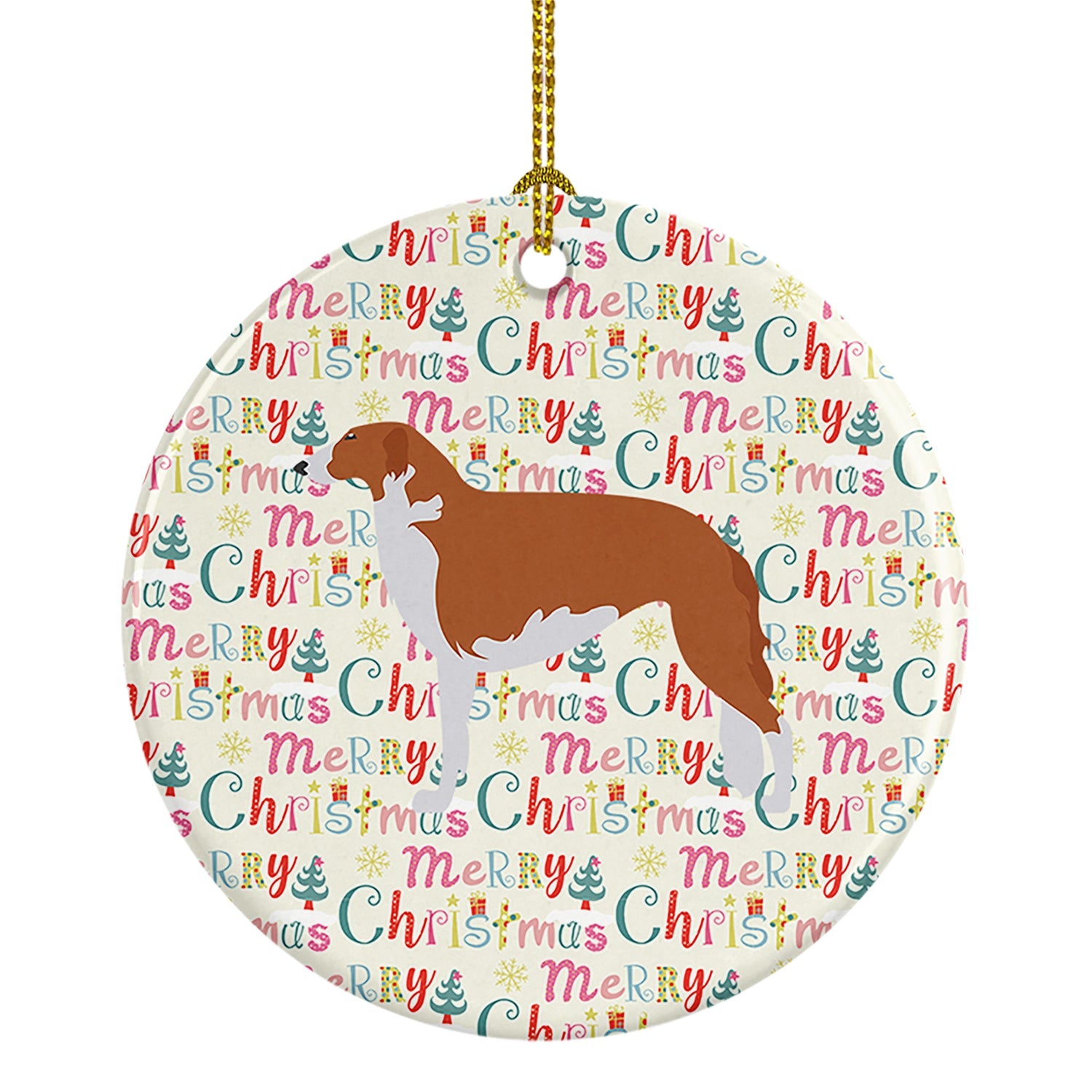 Borzoi Russian Greyhound Merry Christmas Ceramic Ornament