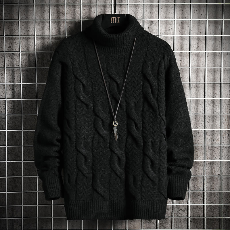 Men's Solid Color Sweater with Turn-over Collar