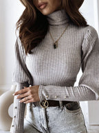 Women's High Collar Pullover Sweater with Pile Design | Streetwear