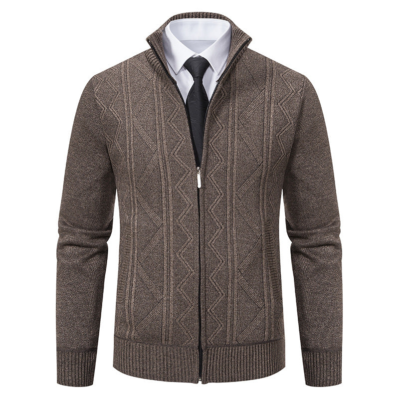 Men's Woolen Cardigan Coat with Stand Collar for Fall/Winter