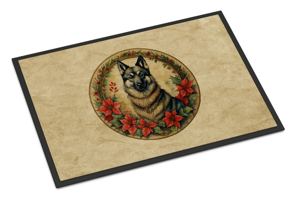 Norwegian Elkhound Christmas Flowers Doormat