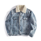 Winter Men's Distressed Lamb Wool Denim Jacket