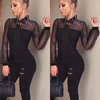 Summer Women's Lace Mesh Bodysuit with Bow Detail