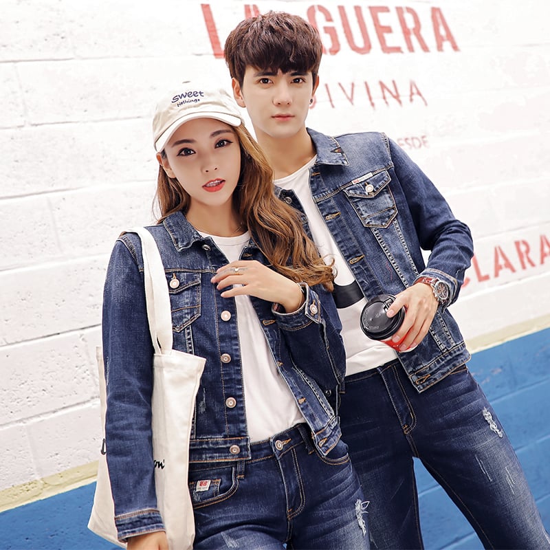 Slim Fit Denim Jacket for Men and Women Couples