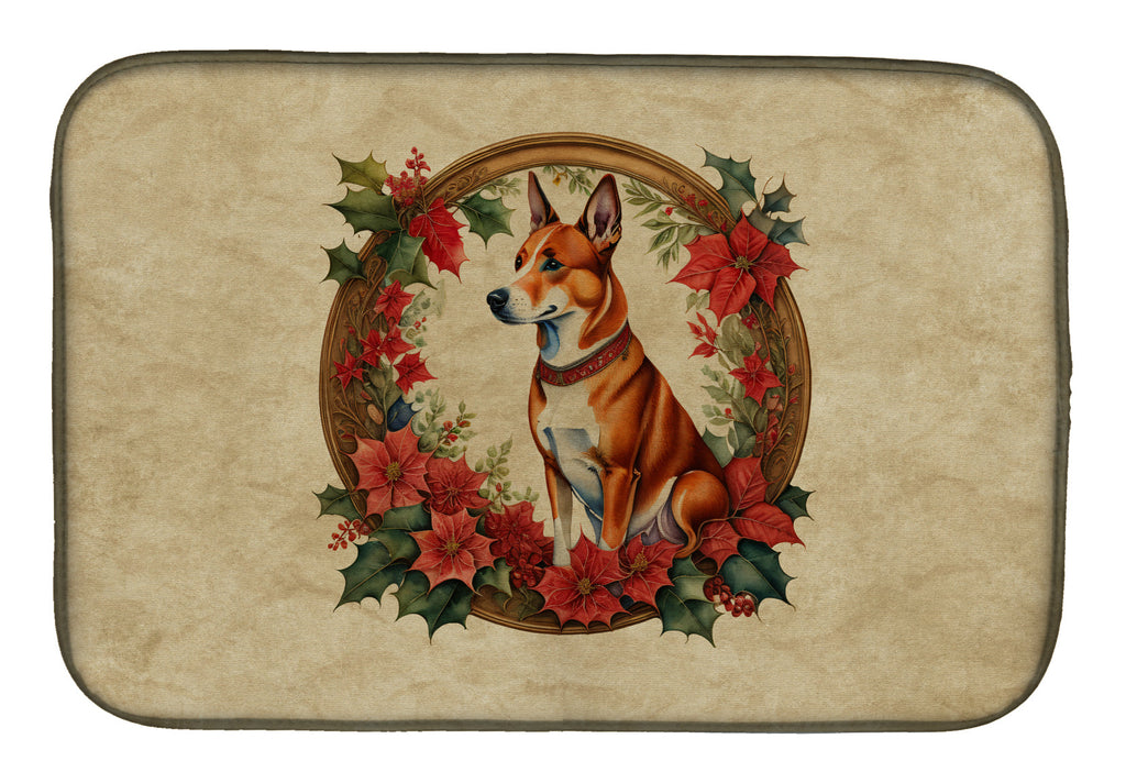 Basenji Christmas Flowers Dish Drying Mat