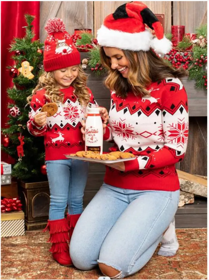 Fashionable Jacquard Parent-Child Sweater for Girls and Moms