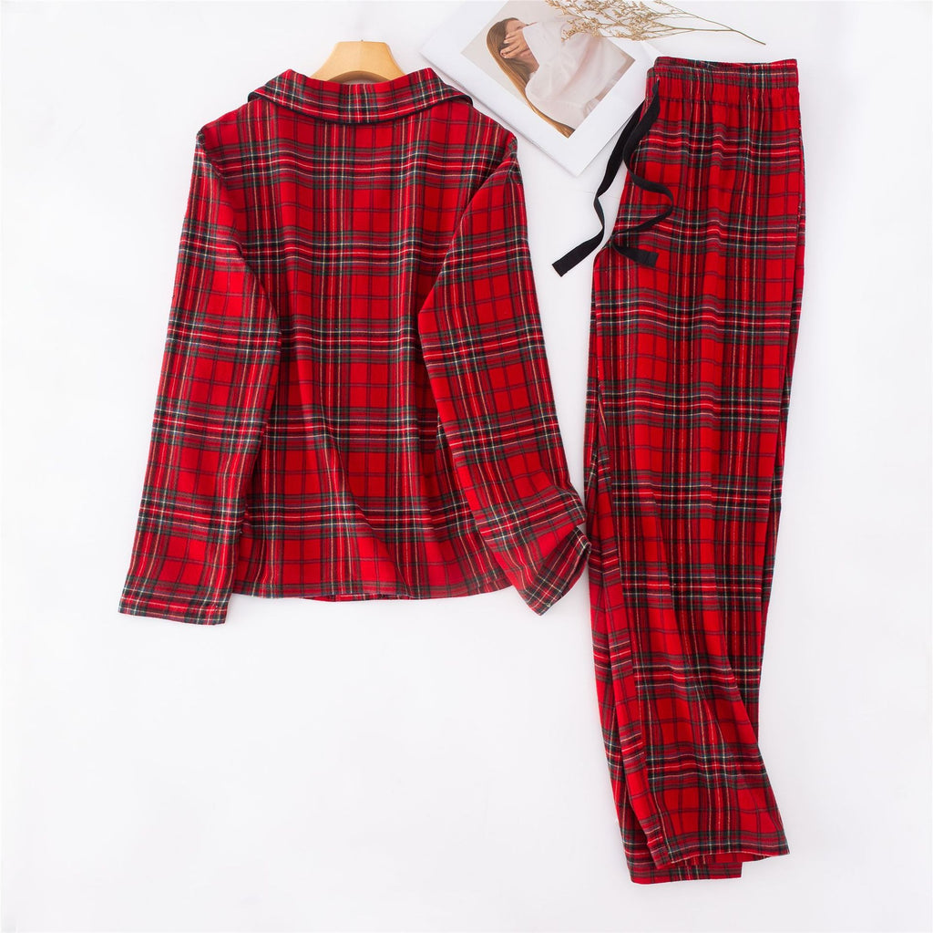Christmas Couple Flannel Brushed Red Plaid Pajamas