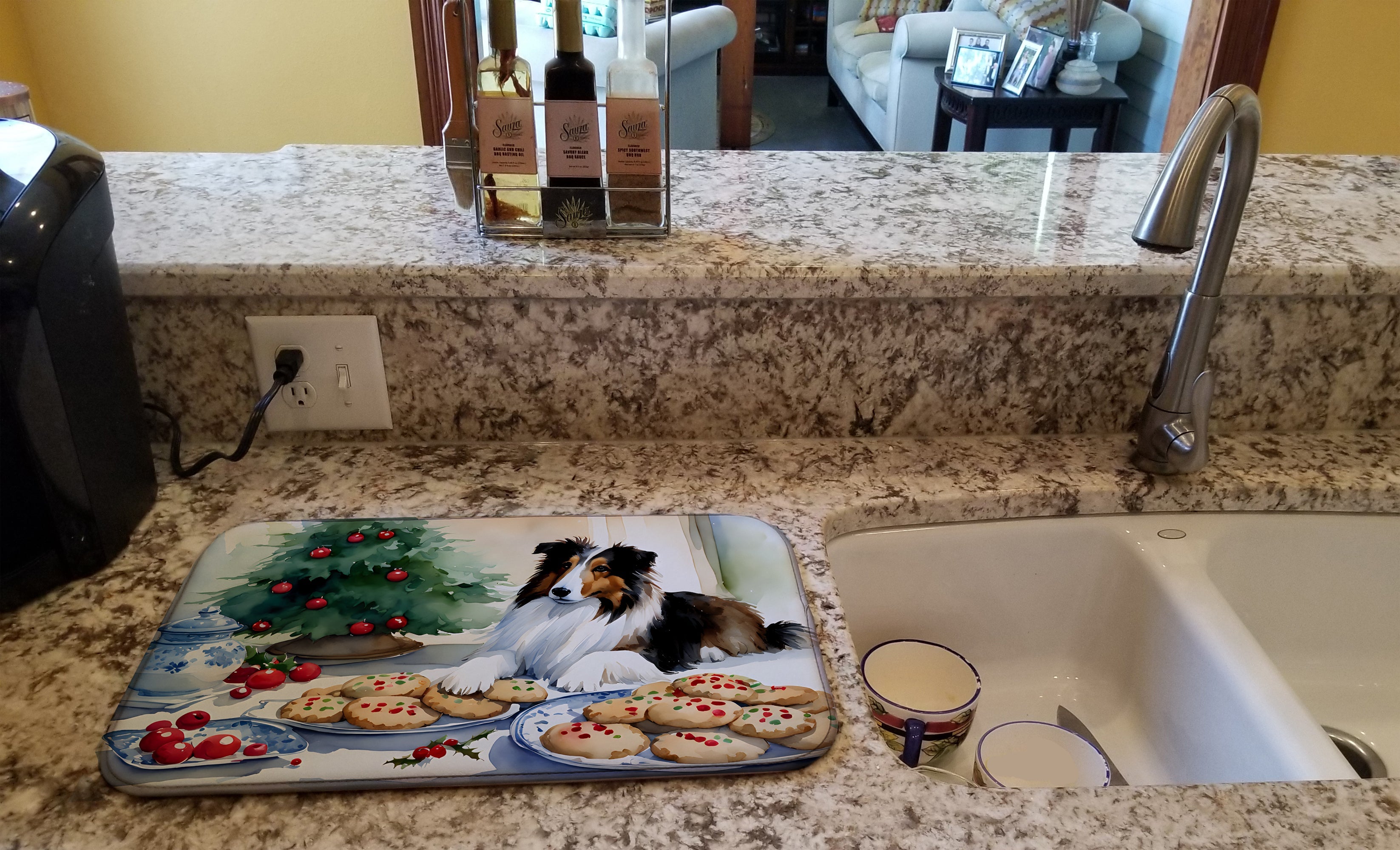 Sheltie Christmas Cookies Dish Drying Mat
