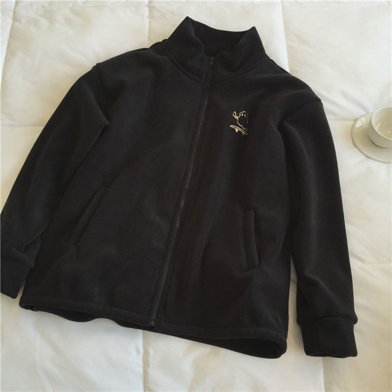 Embroidered Turtleneck Zipper Sweatshirt Cardigan for Women | Streetwear