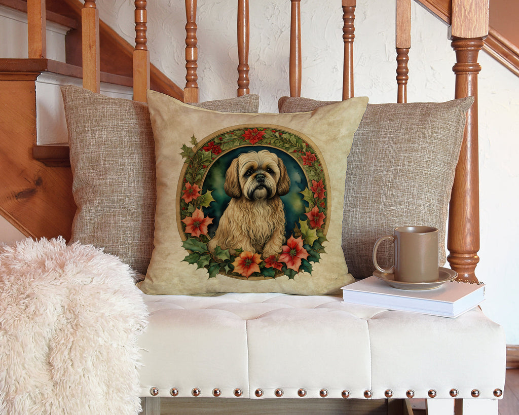 Lhasa Apso Christmas Flowers Throw Pillow