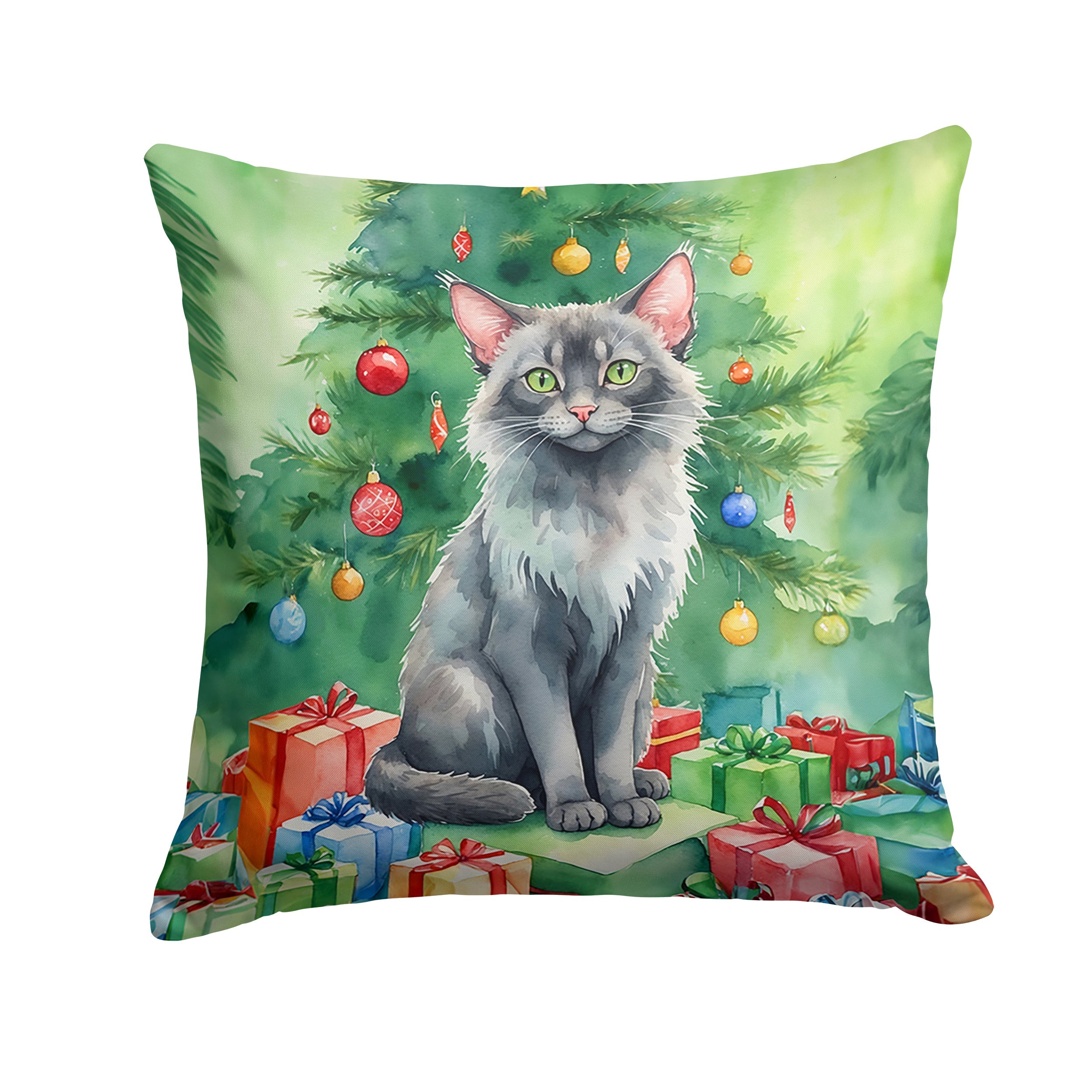 Lykoi Cat By the Christmas Tree Throw Pillow