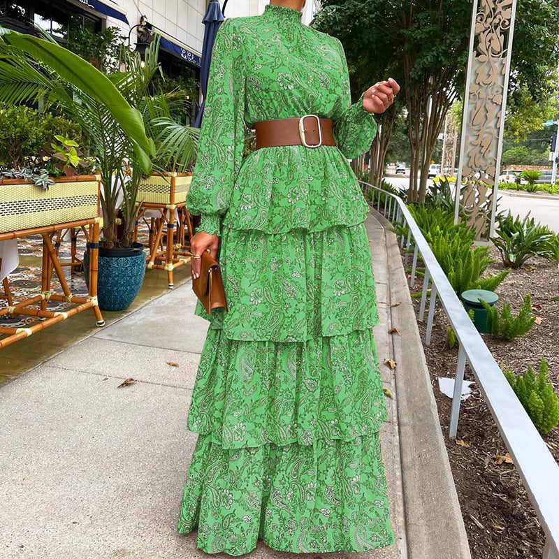 Ruffled Floral Half-Turtleneck Dress for Women