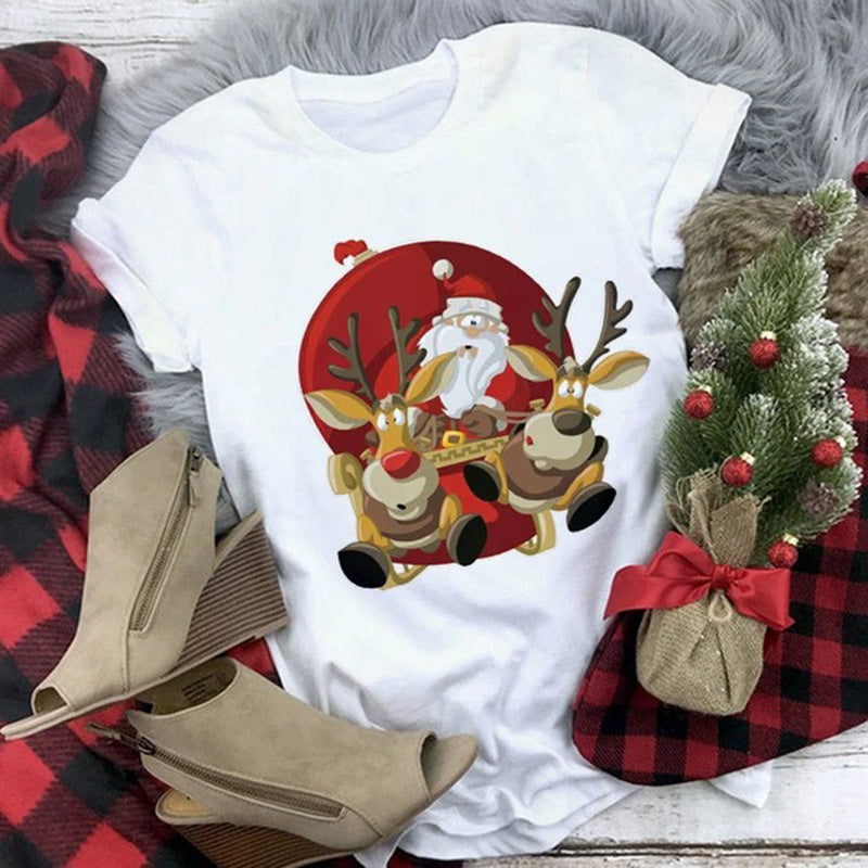 ZN091 Women's Short Sleeve Christmas Santa T-Shirt | Streetwear