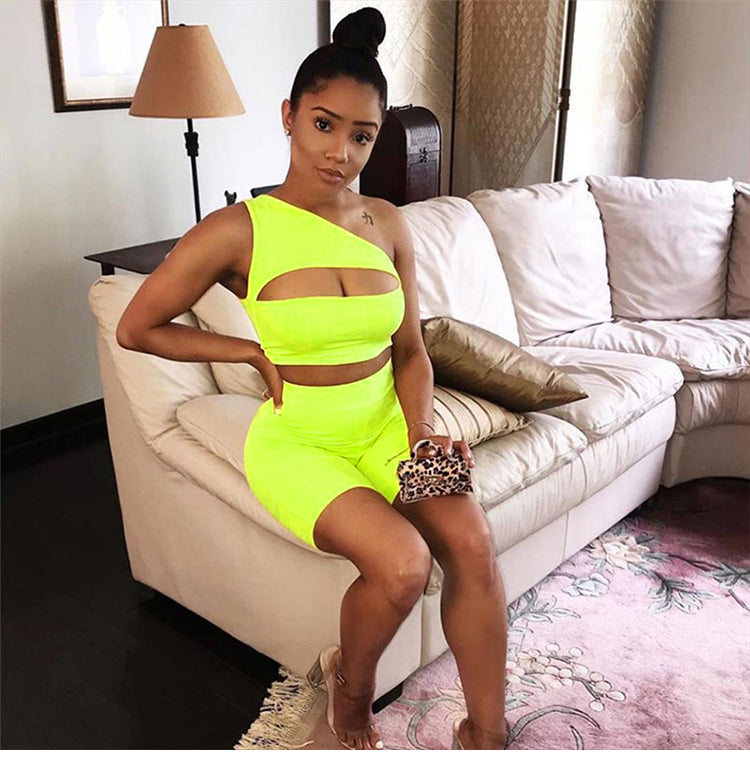 Nibber 2019 Women's One-Shoulder Crop Tee and Shorts Set