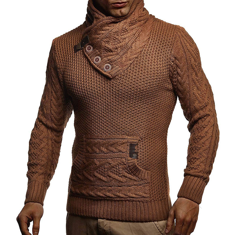 Plus Size Solid Color Button Turtleneck Sweater