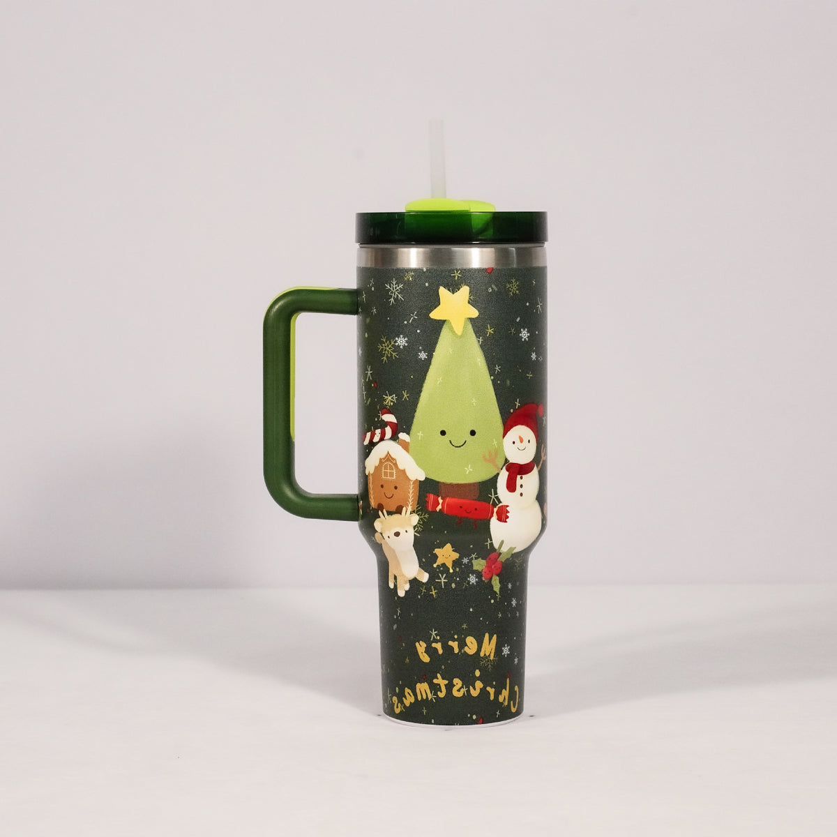 Christmas Stainless Steel Mug 40oz with Handle & Straw