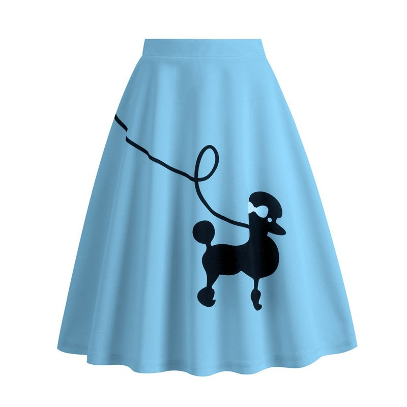 Poodle Print Flared Skirt for Halloween and Christmas