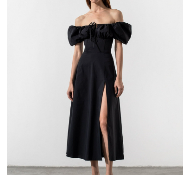Mavie White Bustier Midi Dress with Puff Sleeves (One)