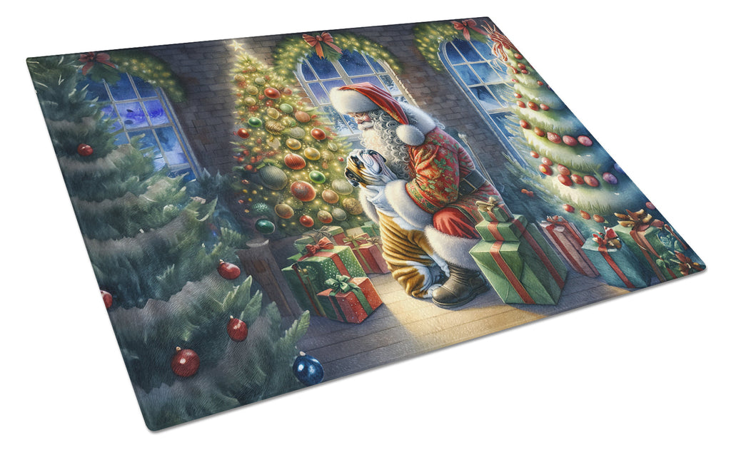 English Bulldog and Santa Claus Glass Cutting Board