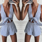 Sleeveless Striped Crop Top & Shorts Set with Bow