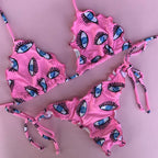 Eye Print Bikini with Ruffle Design for Women