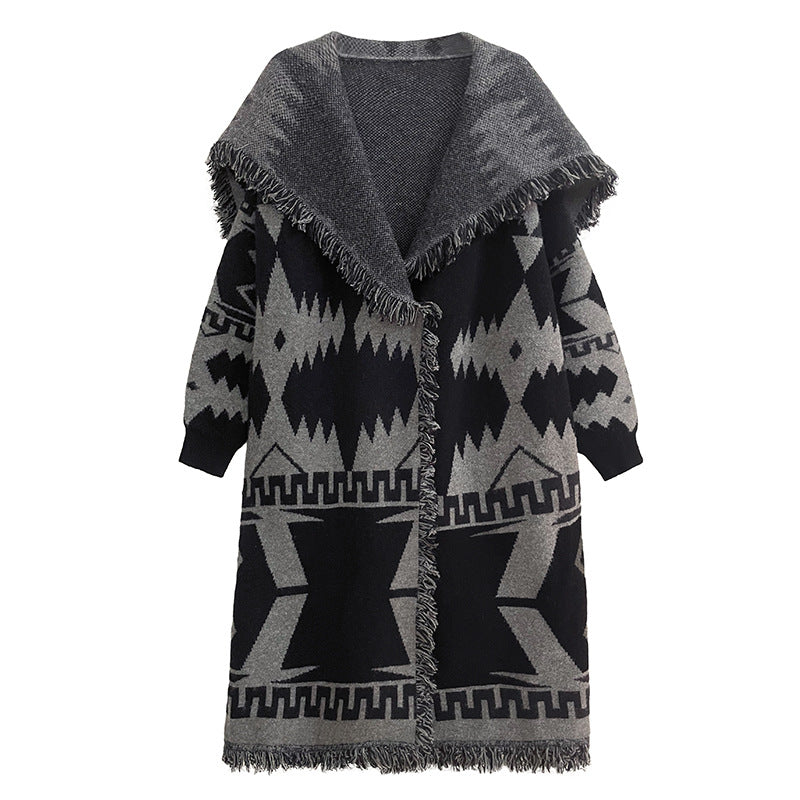 Niche Long-Cut Tassel Sweater Cardigan for Winter
