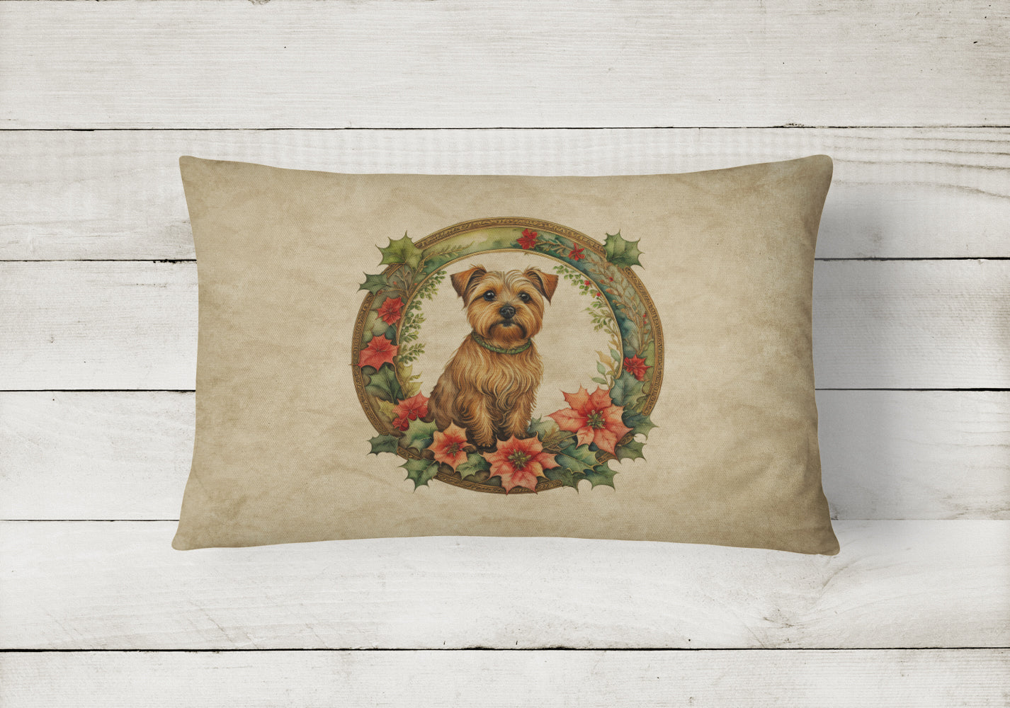 Norfolk Terrier Christmas Flowers Throw Pillow