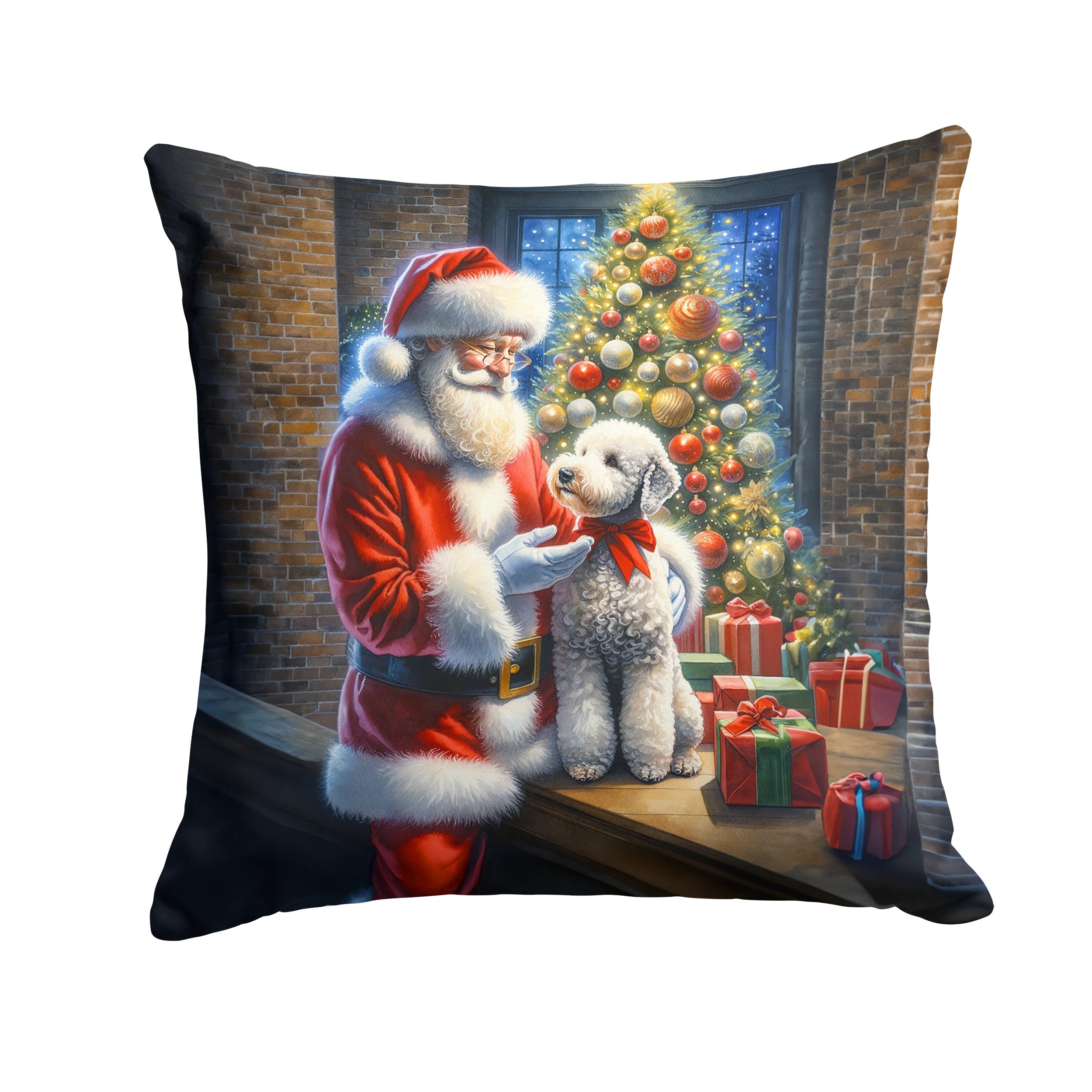 Bedlington Terrier and Santa Claus Throw Pillow