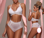 Women's Sheer Lace Bralette and High-Waist Panty Lingerie Set