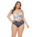 2020 Women's Marble Print Steel Support Swimsuit Plus Size