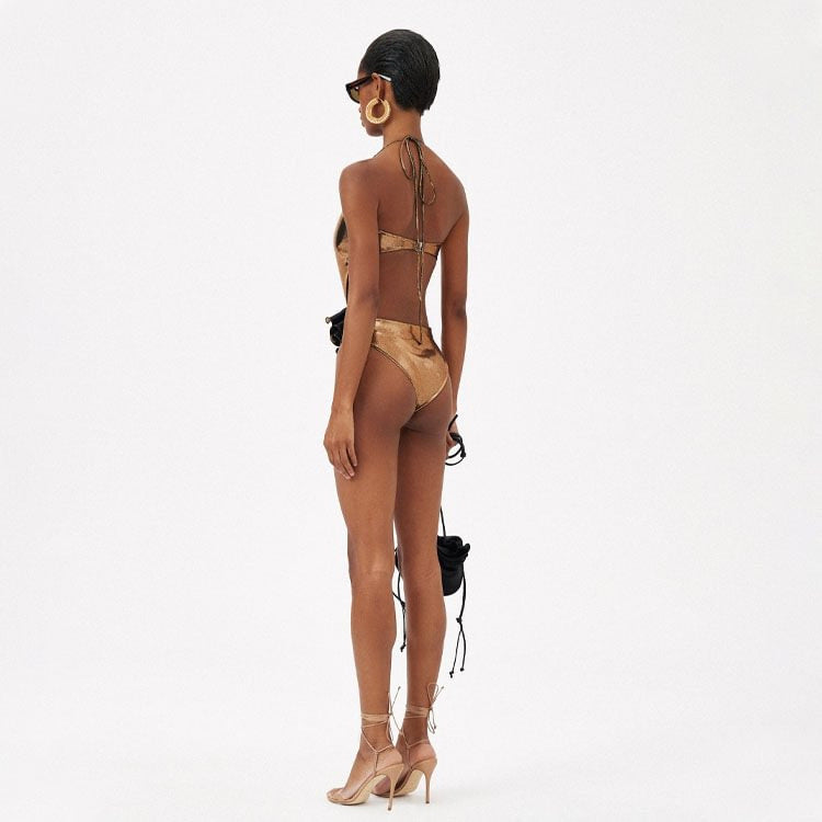 2023 Women's Gold Hollow Floral Swimsuit - In Stock
