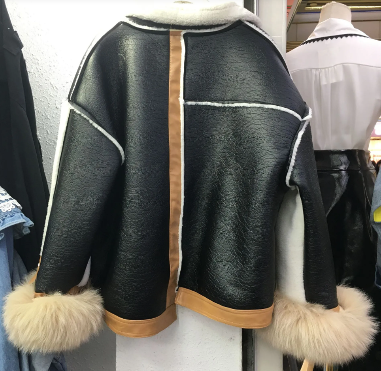 Colorblock Faux Fur Jacket with Fox Cuffs