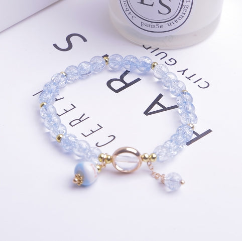 Crystal Beaded Bracelet with Lucky Cat Charm