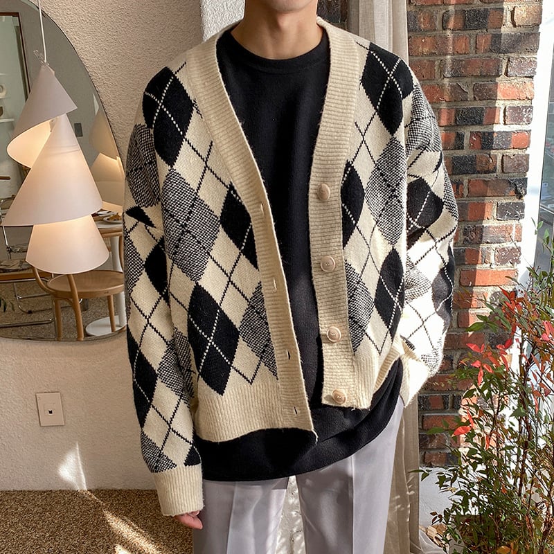 Classic V-Neck Knit Jacket for Men