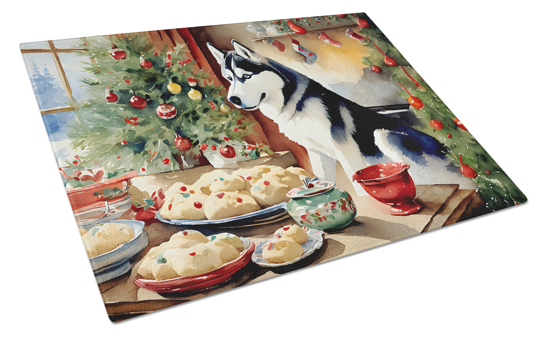 Siberian Husky Christmas Cookies Glass Cutting Board