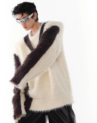 Men's Plush Patchwork Knit Loose Sweater