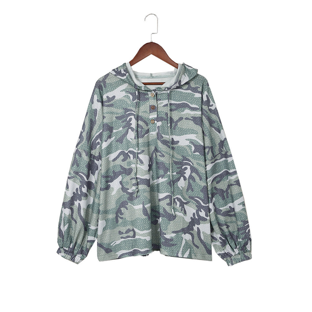 Loose-fitting Camouflage Long Sleeve Hoodie for Women | Streetwear