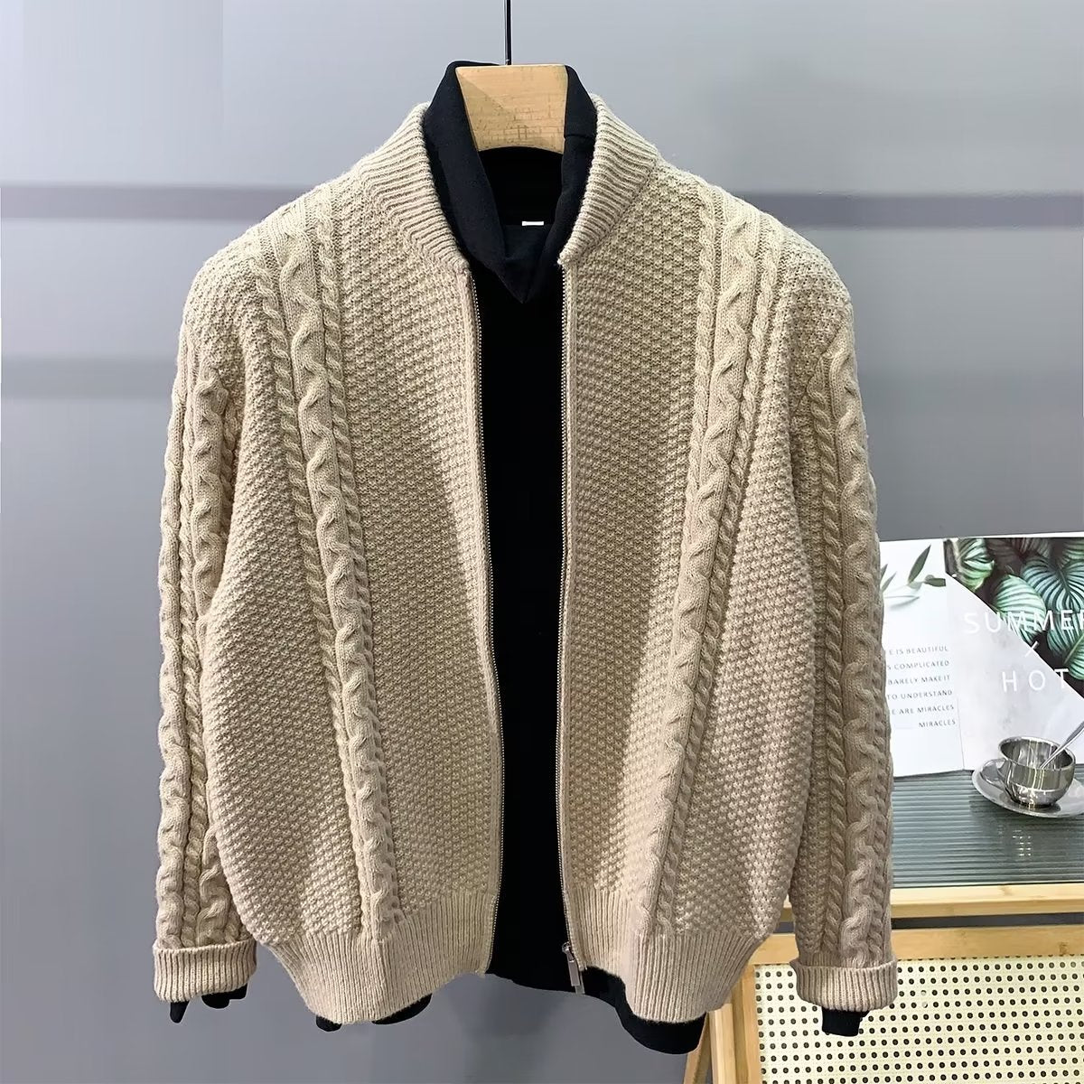 Double Zipper Design Cardigan Sweater (All-match)