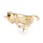 Cat Brooch with Alloy and Pearl Accents
