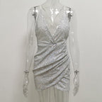Mini Sequin Dress with Spaghetti Straps for Nightclubs